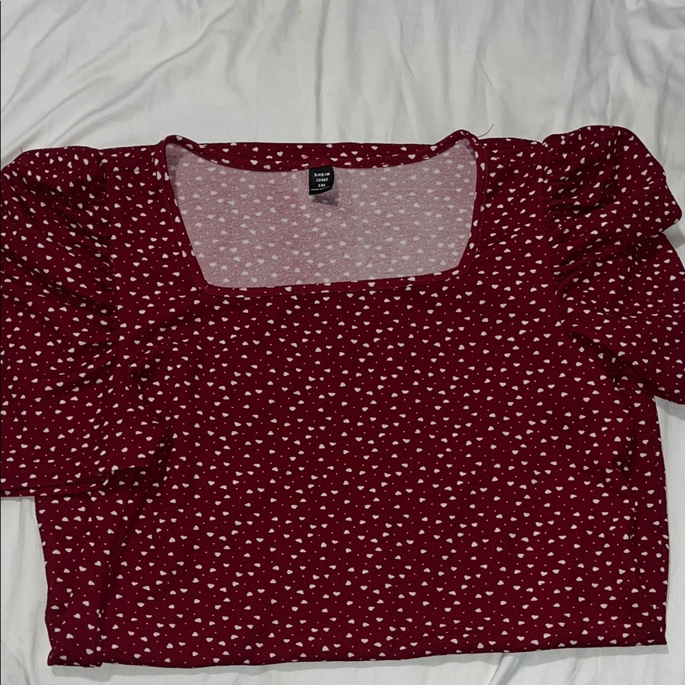 SHEIN Burgundy Heart Print Blouse